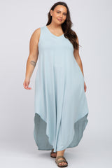 Light Blue V-Neck Basic Plus Maxi Dress