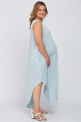 Light Blue V-Neck Basic Maternity Plus Maxi Dress