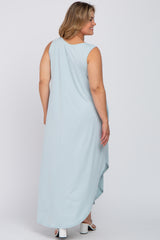 Light Blue V-Neck Basic Maternity Plus Maxi Dress