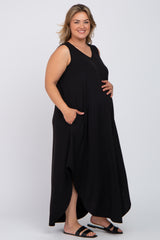 Black V-Neck Basic Maternity Plus Maxi Dress