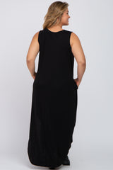 Black V-Neck Basic Maternity Plus Maxi Dress