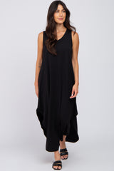 Black V-Neck Basic Maternity Maxi Dress