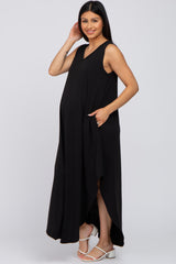 Black V-Neck Basic Maternity Maxi Dress