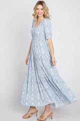 Blue Paisley Print Smocked Tiered Maxi Dress