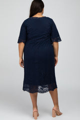 Navy Lace Overlay Midi Plus Dress