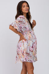 Grey Floral Button Down Ruffle Maternity Dress