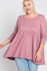 Pink Babydoll Hi-Low Long Sleeve Maternity Plus Top