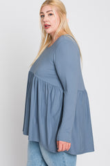 Grey Babydoll Hi-Low Long Sleeve Plus Top