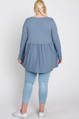 Grey Babydoll Hi-Low Long Sleeve Plus Top