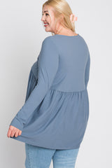 Grey Babydoll Hi-Low Long Sleeve Plus Top