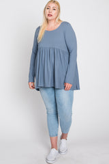 Grey Babydoll Hi-Low Long Sleeve Plus Top