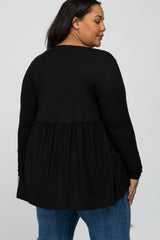 Black Babydoll Hi-Low Long Sleeve Maternity Plus Top