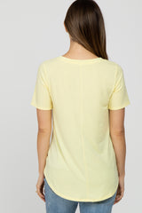 Yellow V-Neck Maternity Short Sleeve Round Hem Top