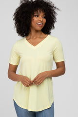 Yellow V-Neck Maternity Short Sleeve Round Hem Top