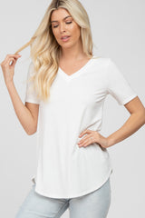 Ivory V-Neck Short Sleeve Round Hem Top