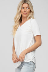 Ivory V-Neck Short Sleeve Round Hem Top