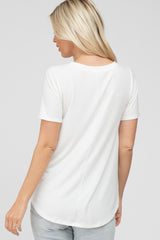 Ivory V-Neck Short Sleeve Round Hem Top