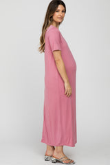 Mauve Short Sleeve Maternity Midi Dress