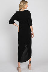 Black Wrap Front Midi Dress