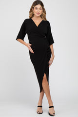 Black Wrap Front Maternity Midi Dress