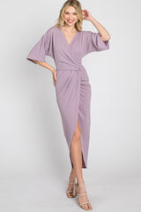 Lilac Wrap Front Midi Dress