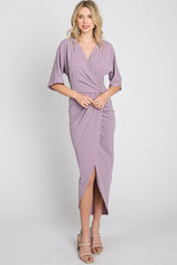 Lilac Wrap Front Midi Dress