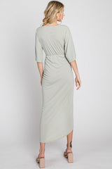 Light Olive Wrap Front Midi Dress