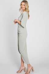 Light Olive Wrap Front Midi Dress