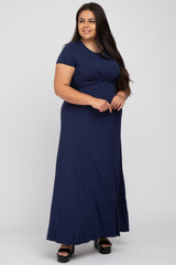 Navy Blue Twist Front Maternity Plus Maxi Dress