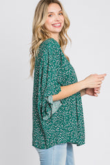 Emerald Green Floral Ruffle Dolman Sleeve Top