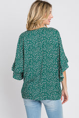 Emerald Green Floral Ruffle Dolman Sleeve Top