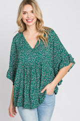 Emerald Green Floral Ruffle Dolman Sleeve Top