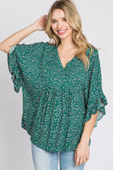 Emerald Green Floral Ruffle Dolman Sleeve Top