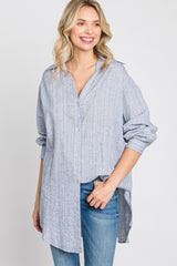 Grey Striped Button Up Top