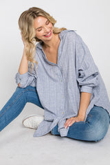 Grey Striped Button Up Top