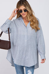 Grey Striped Button Up Maternity Top