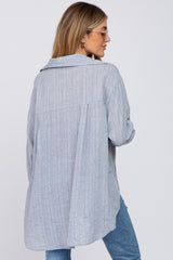 Grey Striped Button Up Maternity Top