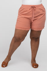 Mauve Striped Fringe Hem Plus Shorts