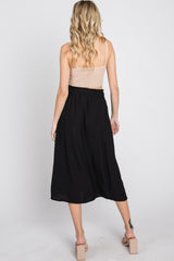 Black Front Tie Midi Skirt