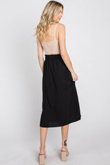 Black Front Tie Midi Skirt