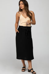 Black Front Tie Maternity Midi Skirt