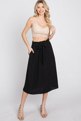 Black Front Tie Maternity Midi Skirt