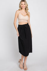 Black Front Tie Midi Skirt