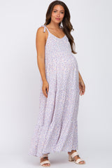 Lavender Printed Tiered Maternity Maxi Dress