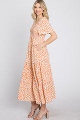 Peach Floral Tiered Midi Dress