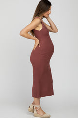 Mauve Ribbed Sleeveless Knit Maternity Midi Dress