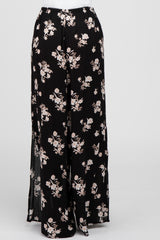 Black Floral Split Hem Pants