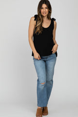 Black Bow Shoulder Accent Sleeveless Maternity Top