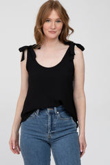 Black Bow Shoulder Accent Sleeveless Maternity Top