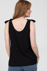 Black Bow Shoulder Accent Sleeveless Top